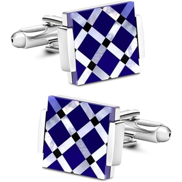Business Wedding Mother of Pearl Cufflinks for Men Unique Onyx Stripe Tuxedo - Picture 6 of 6